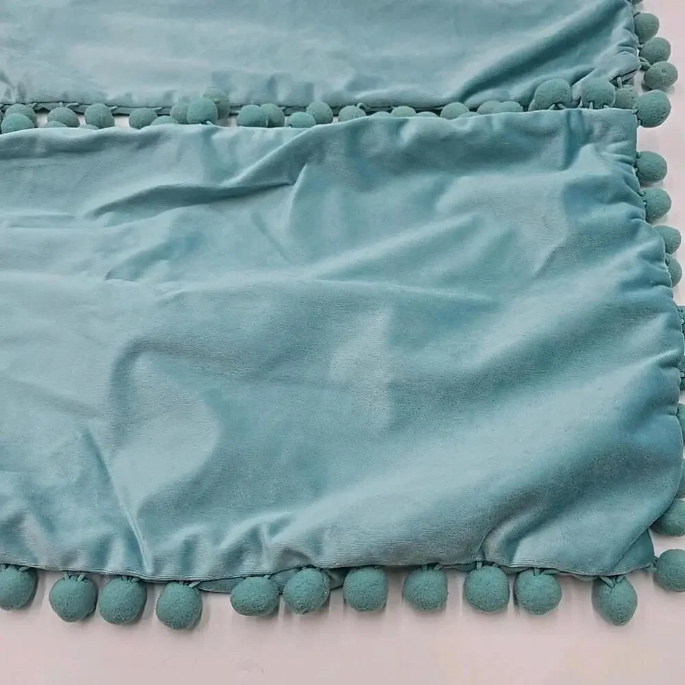 2 Velvet Throw Pillow Covers Mint Green‎ Pompom 70's Pillowcases 12x20